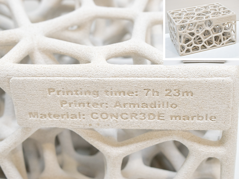 Estructura de mármol impresa en 3D con la impresora Armadillo Grey
